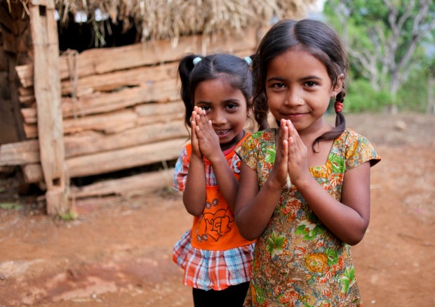 Girls greeting me with the traditional 'Namaste'.