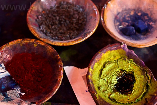 Marrakech is known for its colours - here are dyes used on linen in the market.