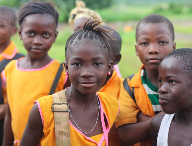 Children on their walk to school near Morcambe in Sierra Leone