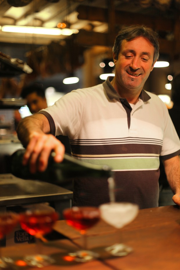 Pouring out the Cava at La Xampañería - yes please!
