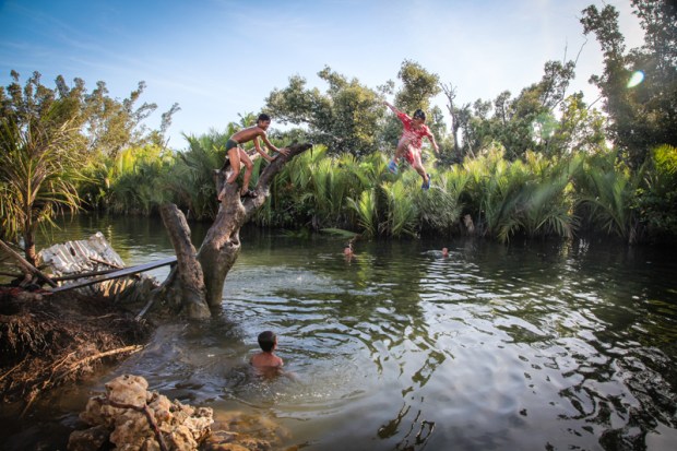 Play can come without the need for anything apart from the natural world around you as these boys demonstrate in Giporlos.